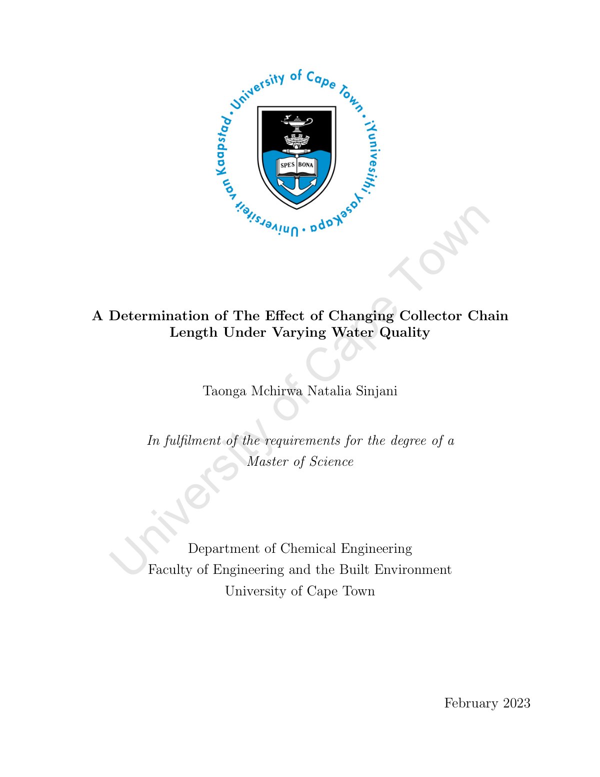 First page of A Determination of The Effect of Changing Collector Chain Length Under Varying Water Quality