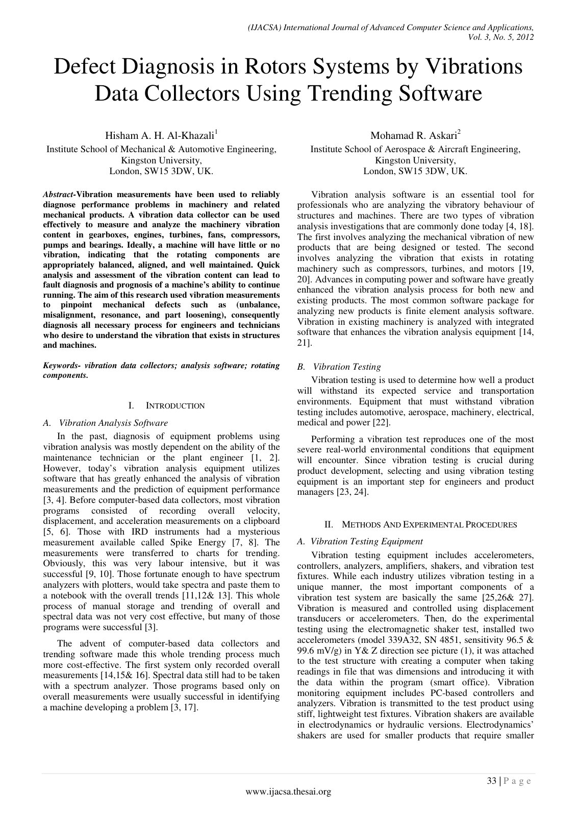 First page of Defect Diagnosis in Rotors Systems by Vibrations Data Collectors Using Trending Software