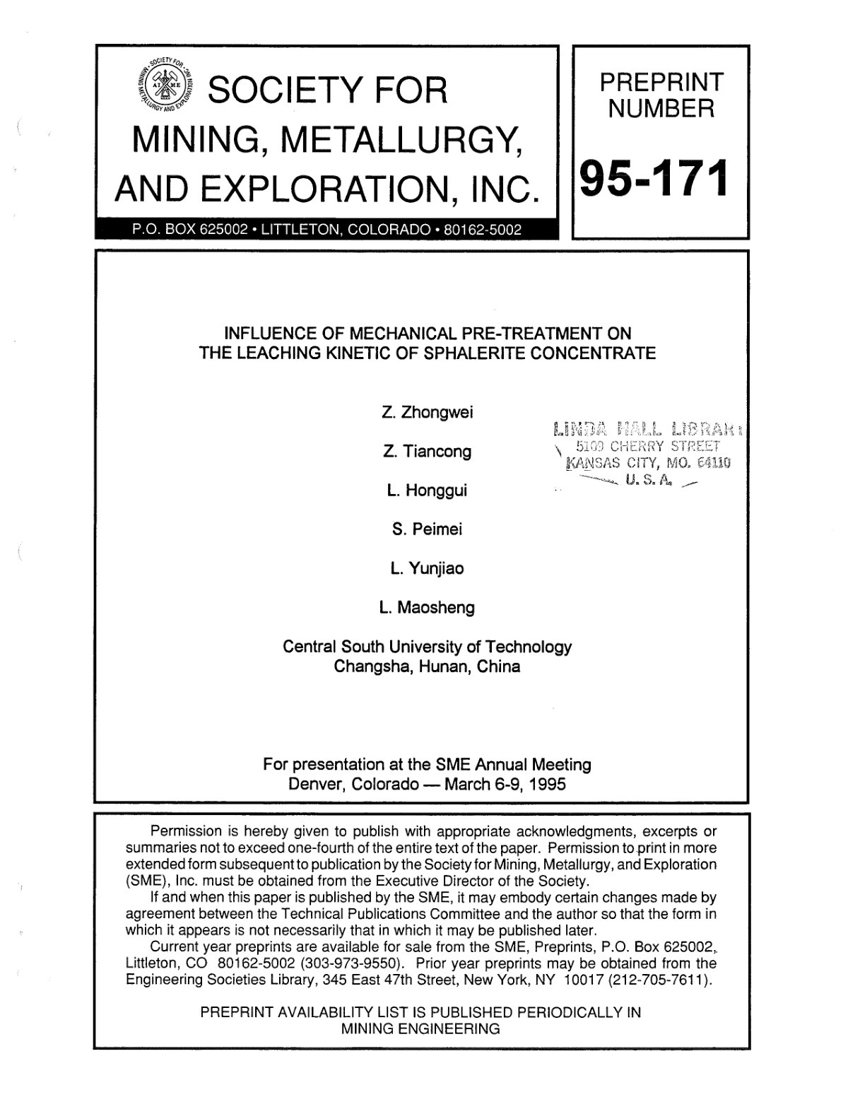 First page of Influence Of Mechanical Pre Treatment On The Leaching Kinetic Of Sphalerite Concentrate