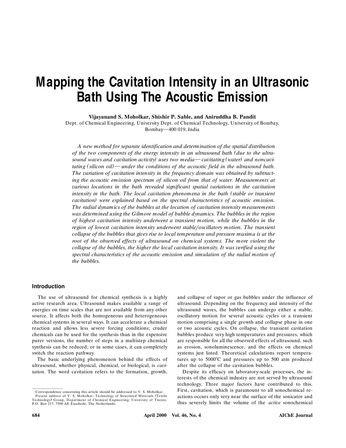 First page of Mapping the Cavitation Intensity in an Ultrasonic Bath Using The Acoustic Emission