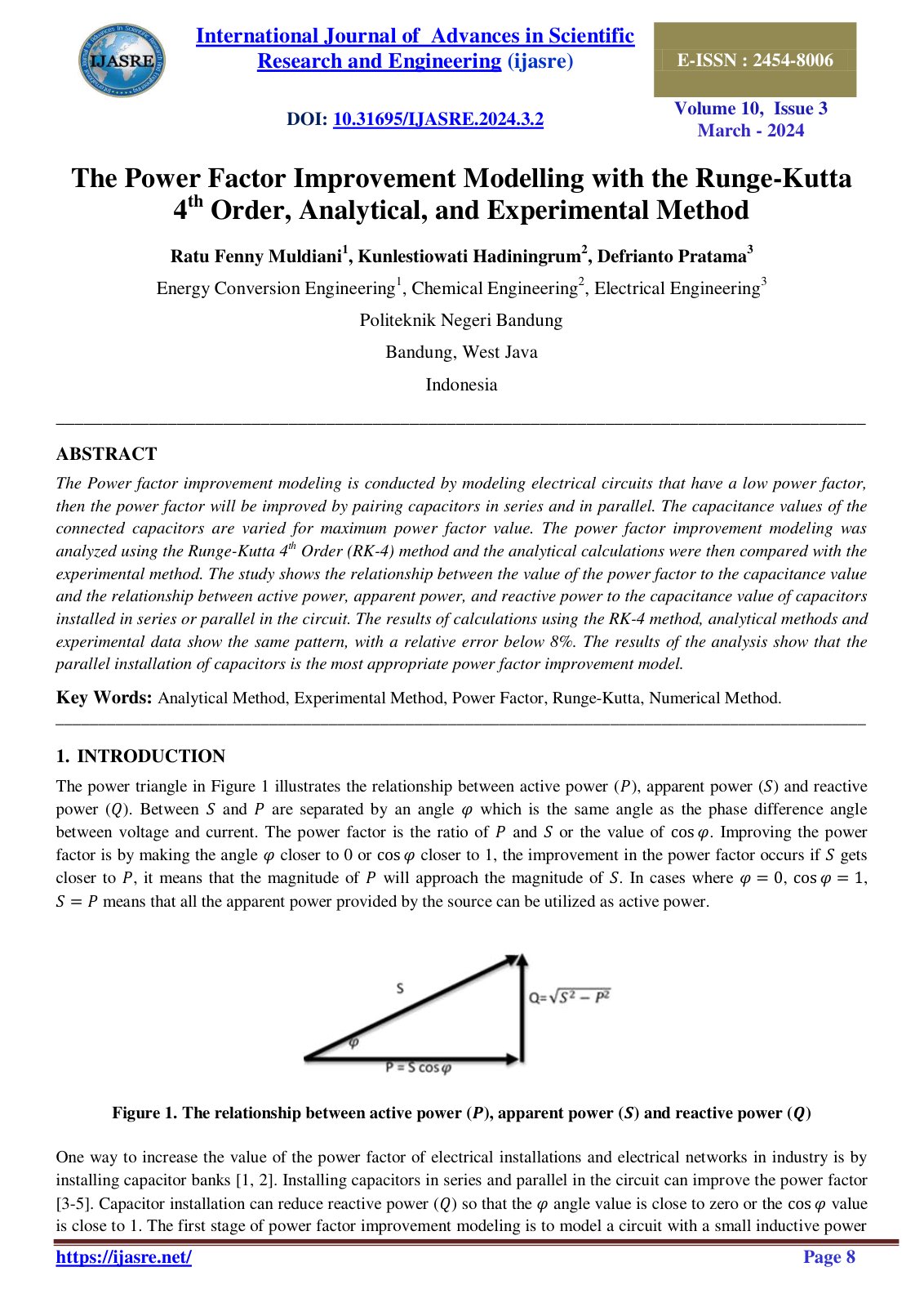 First page of The Power Factor Improvement Modelling w