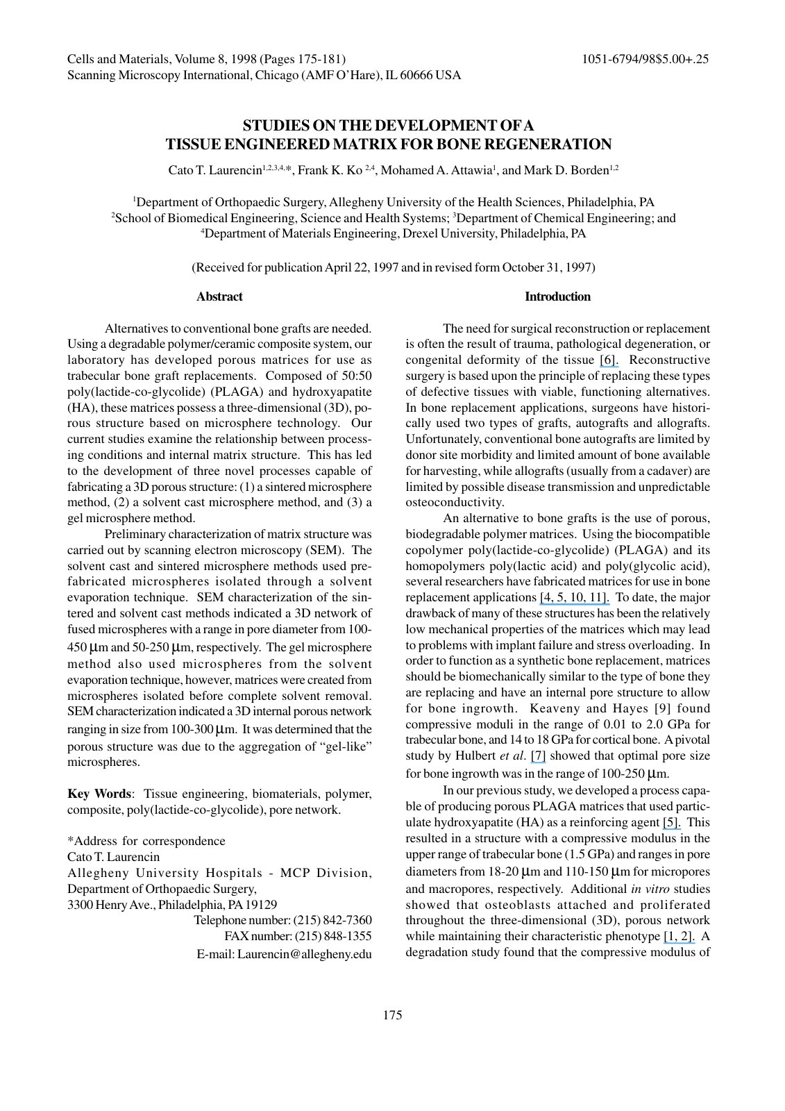 First page of Studies on the development of a tissue e