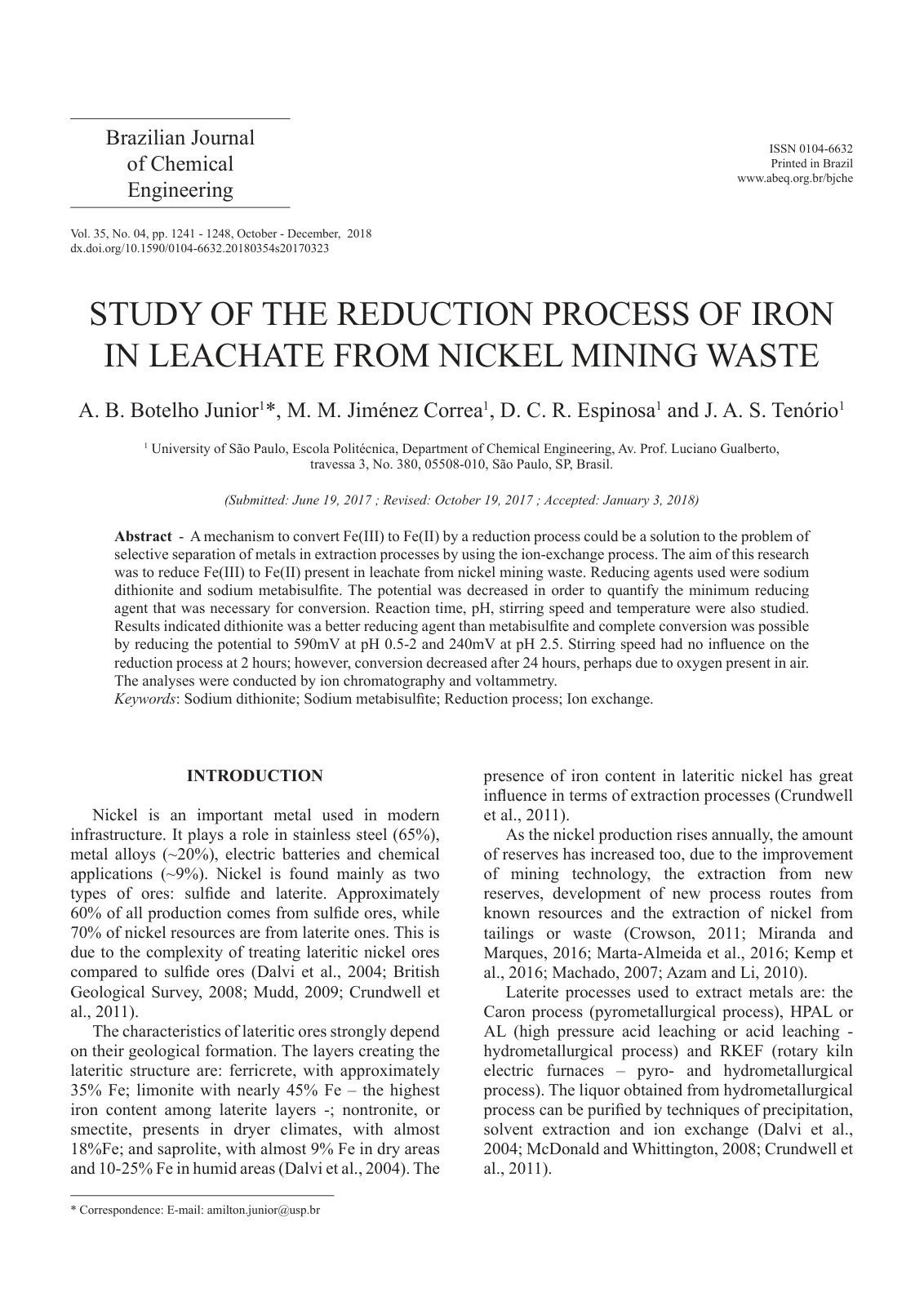 First page of Study of the Reduction Process of Iron i