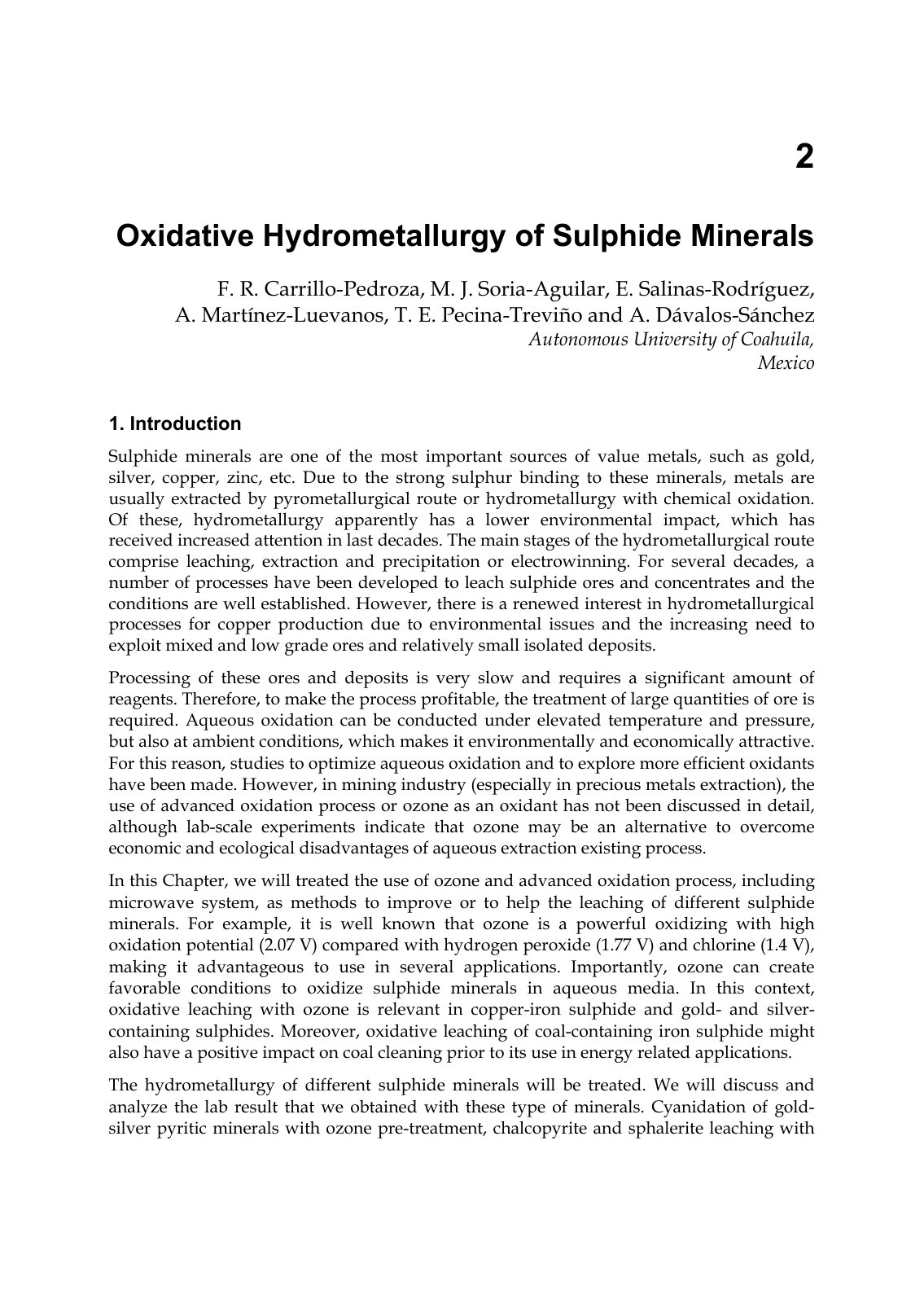 First page of Oxidative Hydrometallurgy of Sulphide Mi