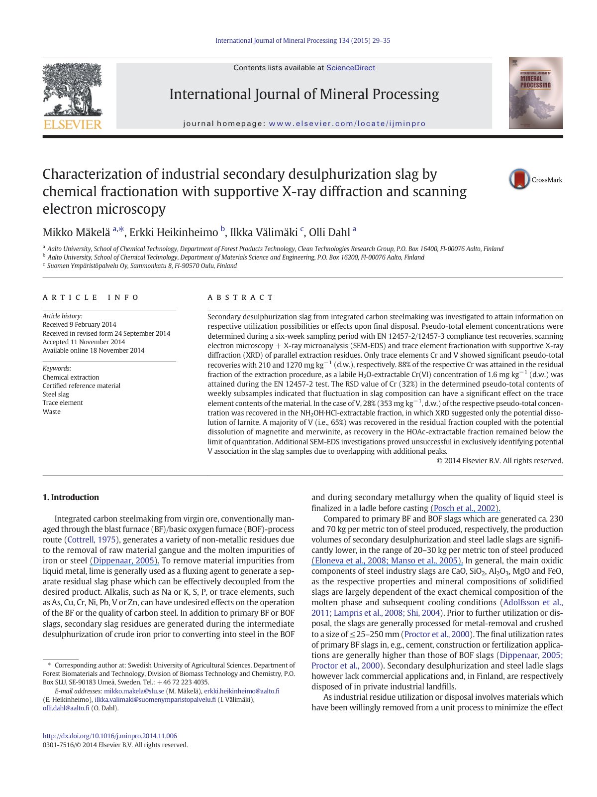 First page of Characterization of industrial secondary