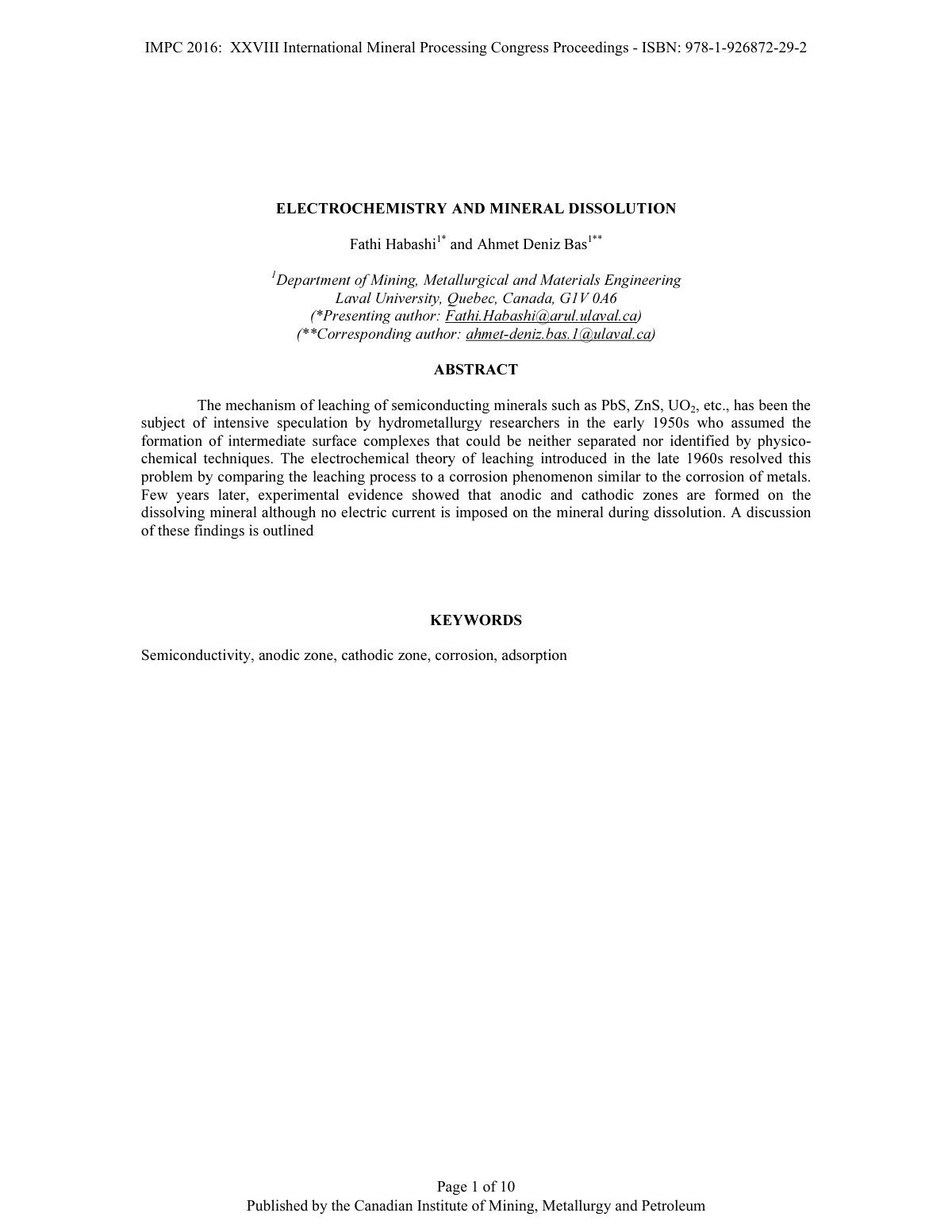 First page of ELECTROCHEMISTRY AND MINERAL DISSOLUTION
