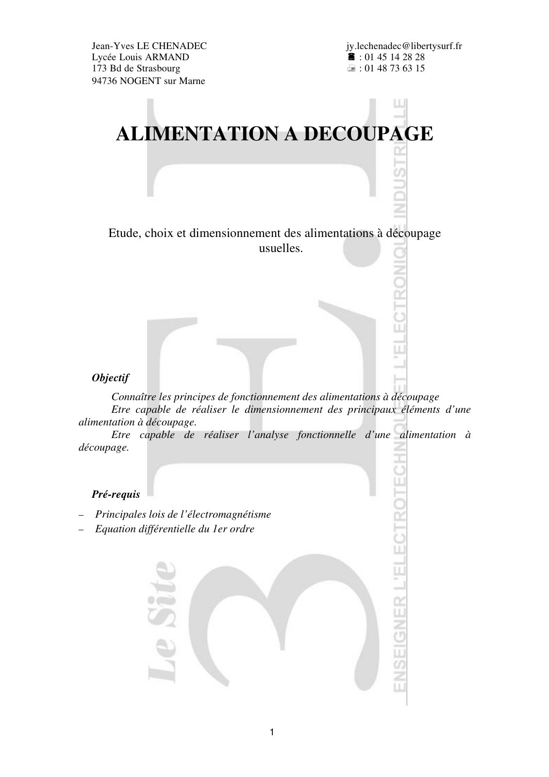 First page of ALIMENTATION A DECOUPAGE