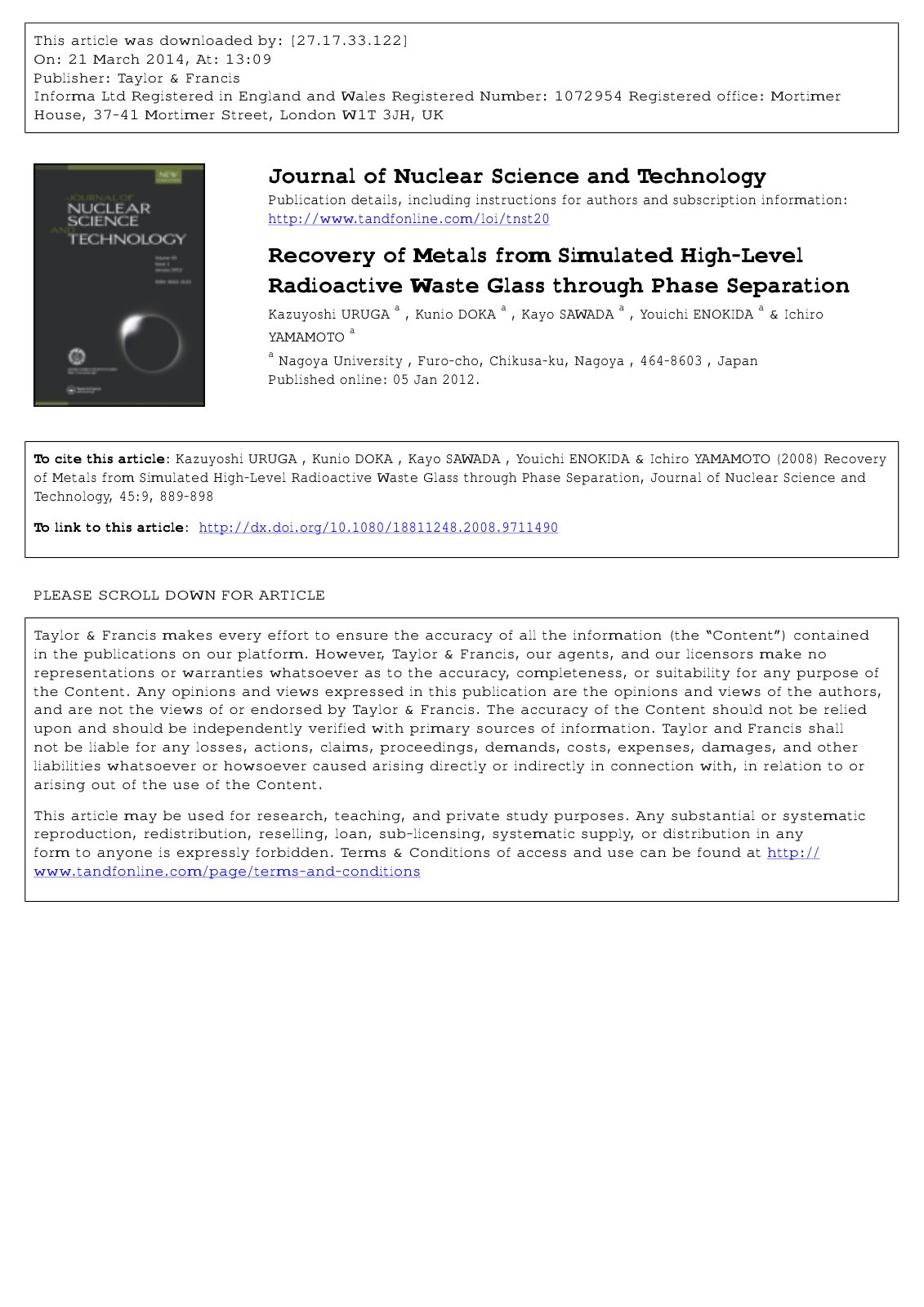 First page of Recovery of Metals from Simulated High L
