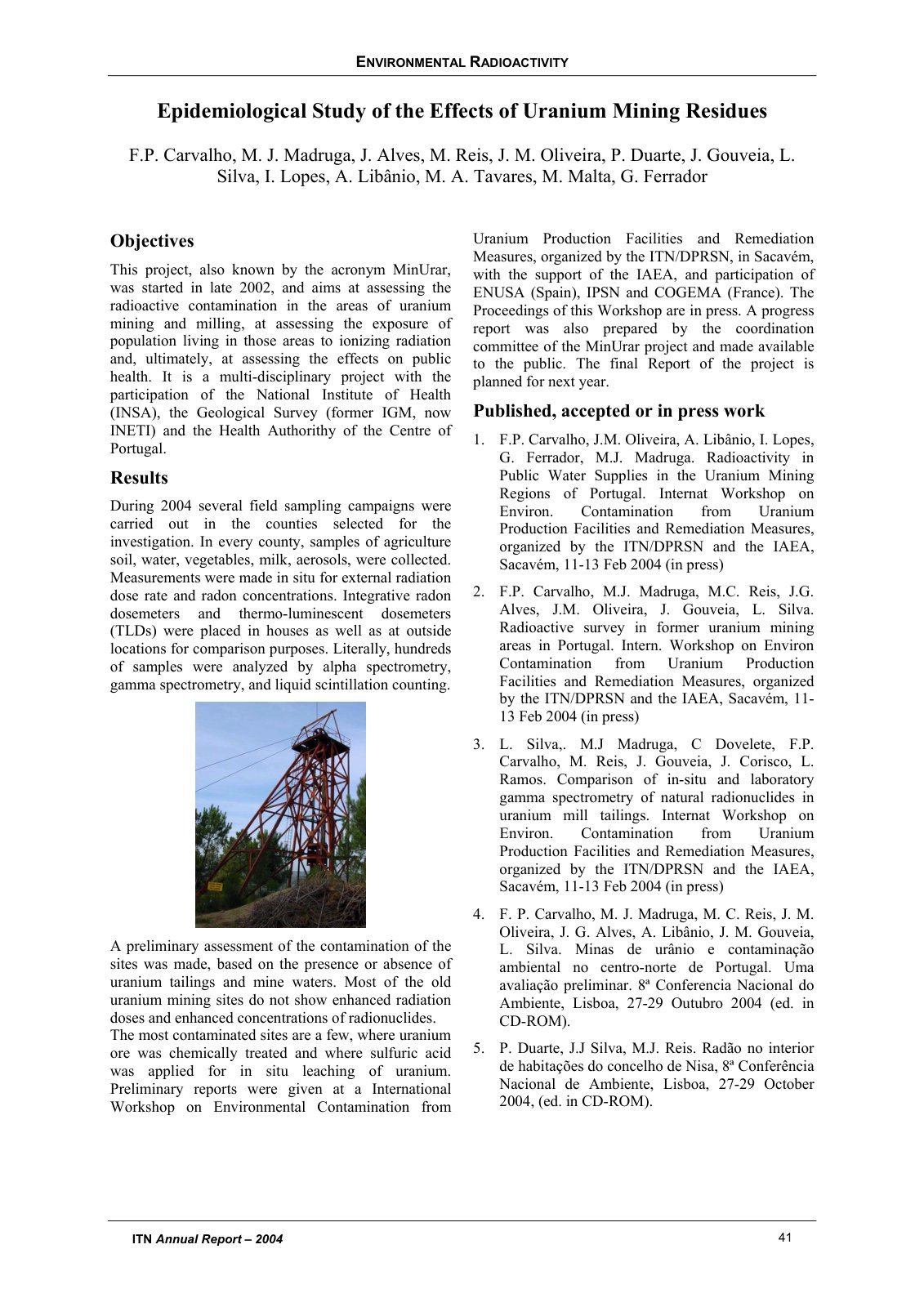 First page of Epidemiological Study of the Effects of Uranium Mining Residues