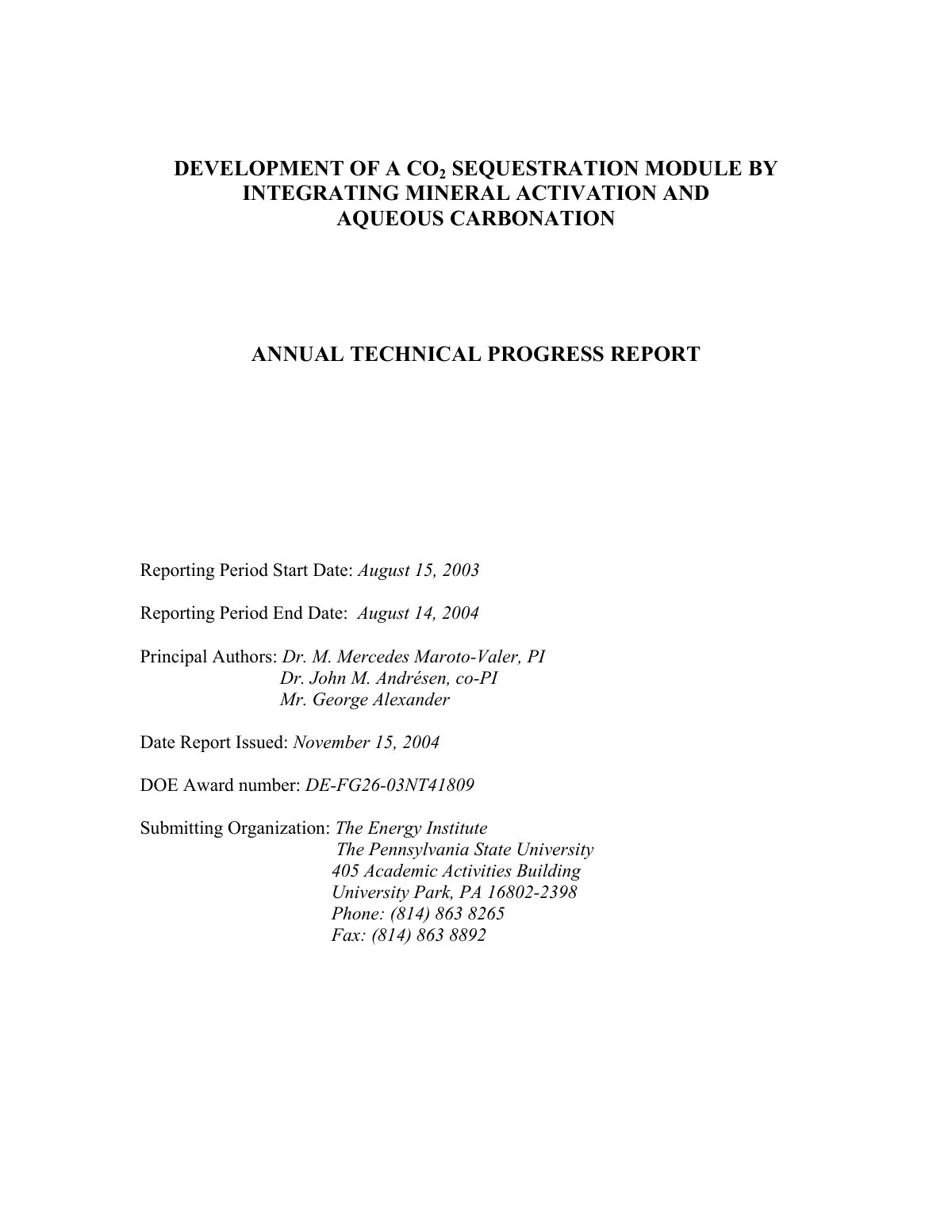 First page of Development of a CO2 Sequestration Modul
