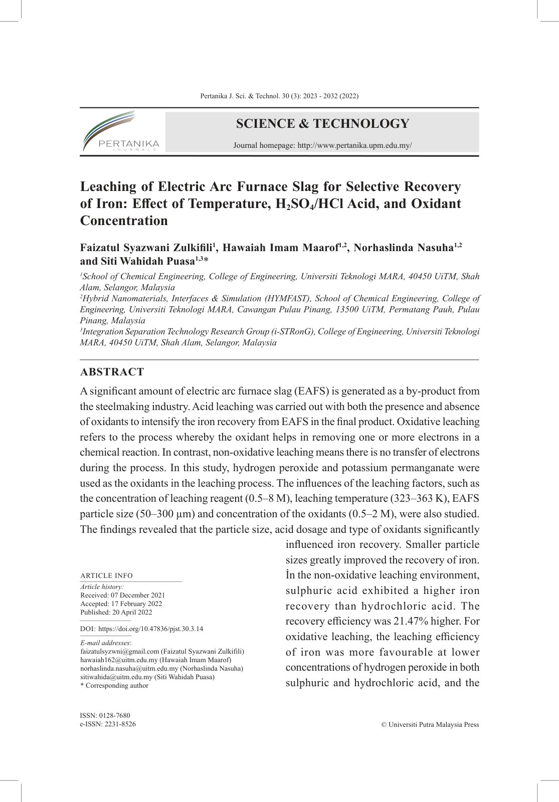 First page of Leaching of Electric Arc Furnace Slag fo