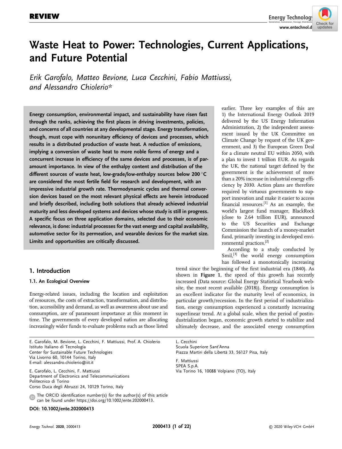First page of Waste Heat to Power Technologies Current