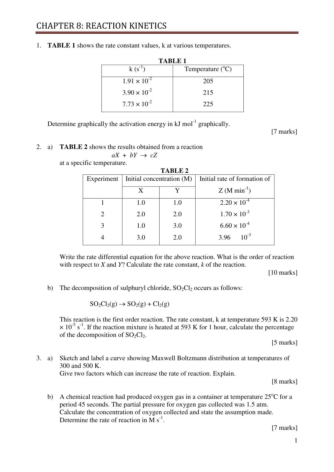 First page of CHAPTER 8: REACTION KINETICS