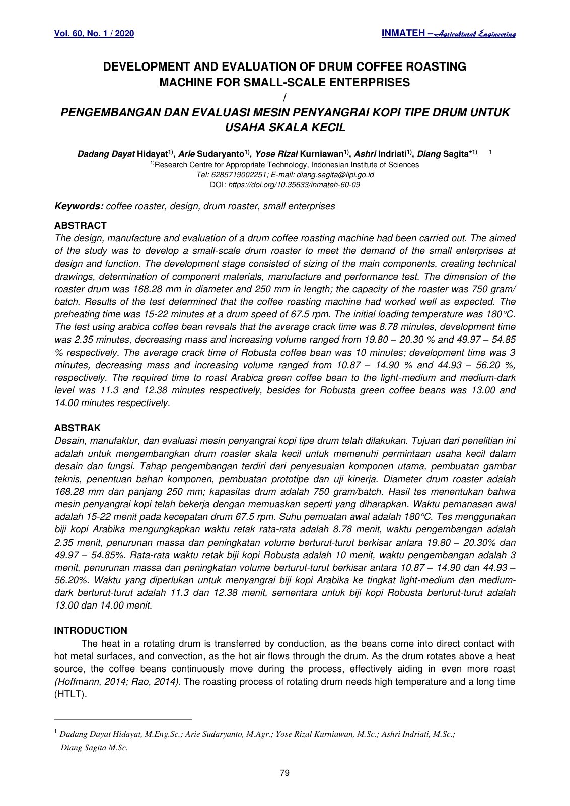 First page of DEVELOPMENT AND EVALUATION OF DRUM COFFEE ROASTING MACHINE FOR SMALL-SCALE ENTERPRISES