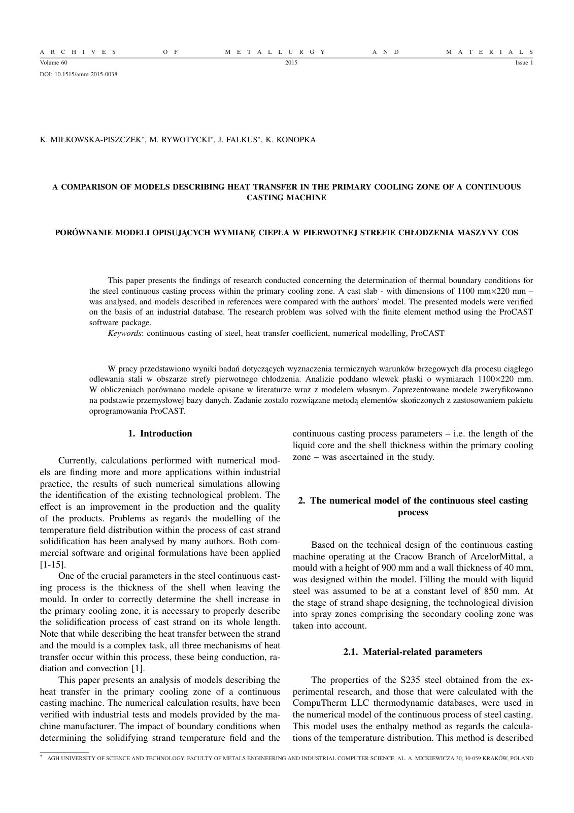 First page of A Comparison of Models Describing Heat T