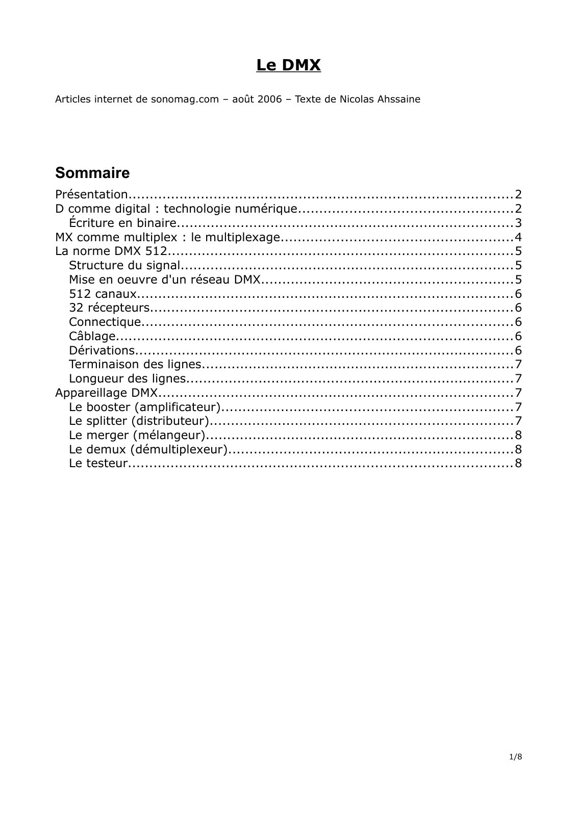 First page of comprendre dmx