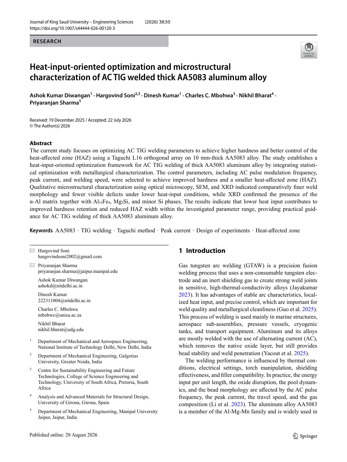 First page of 2026 Diwangan AA5083 TIG Microstructure