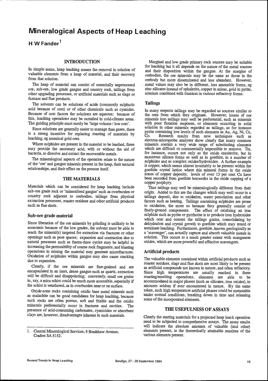 First page of Mineralogical Aspects of Heap Leaching