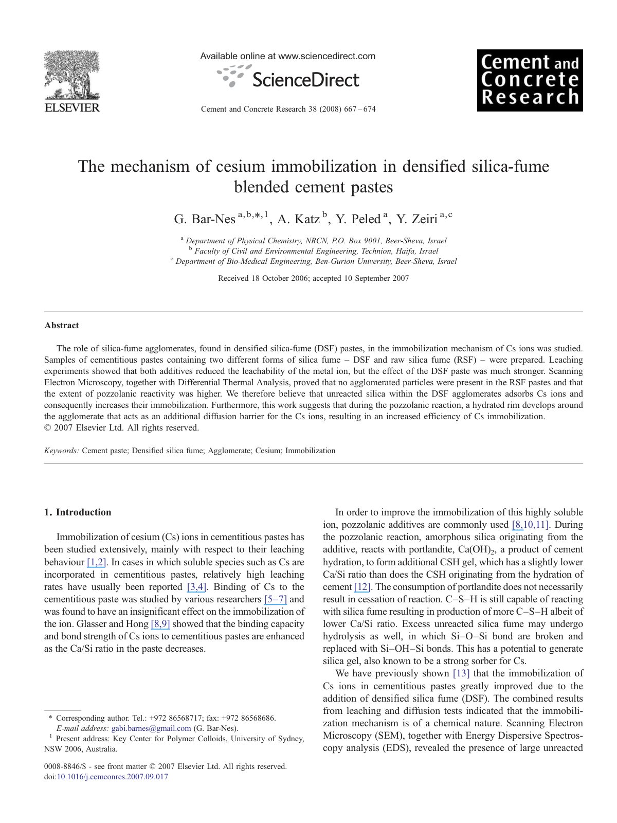 First page of The mechanism of cesium immobilization in densified silica-fume blended cement pastes