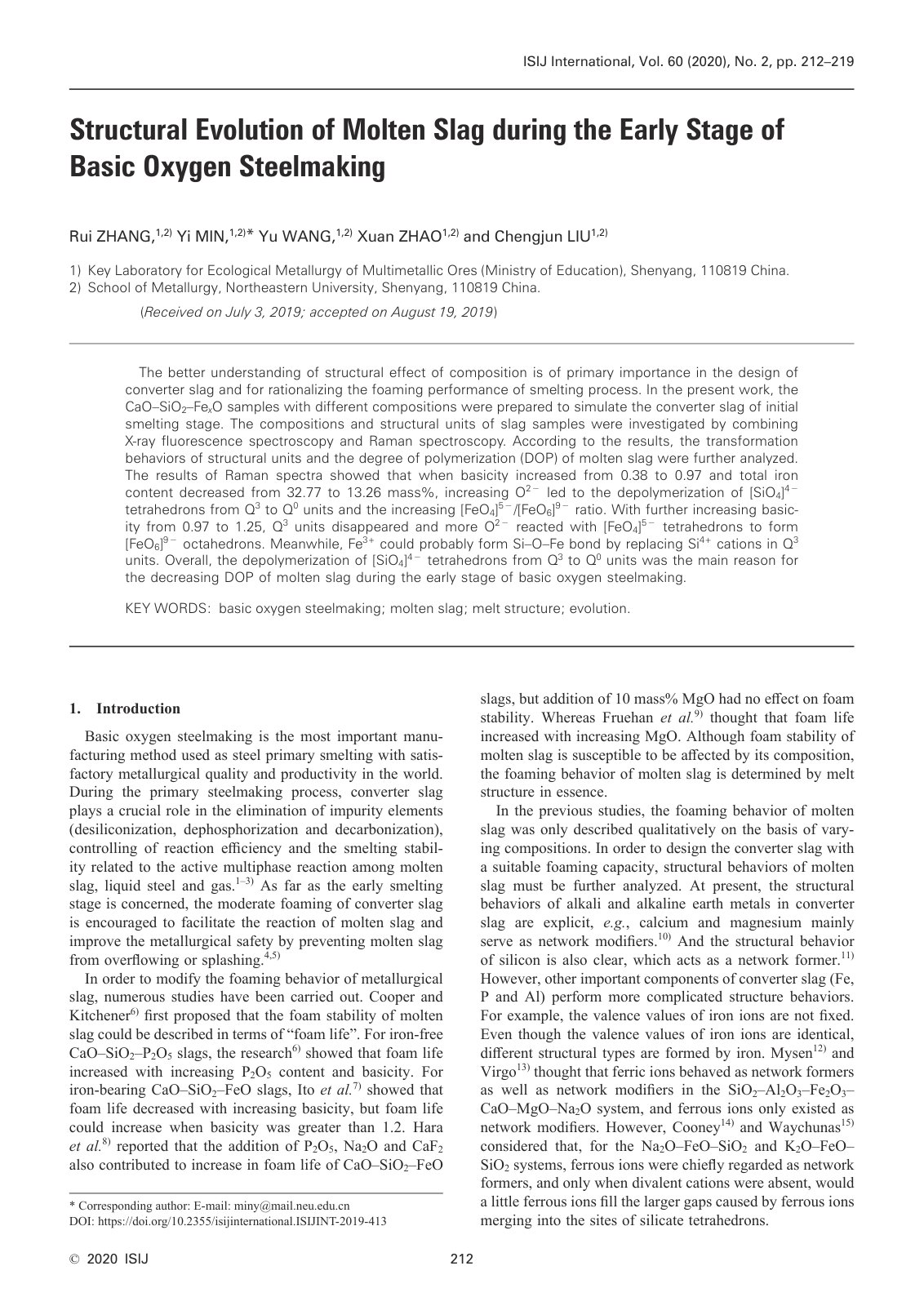 First page of 060 Structural Evolution of Molten Slag during the Early Stage of Basic Oxygen Steelmaking