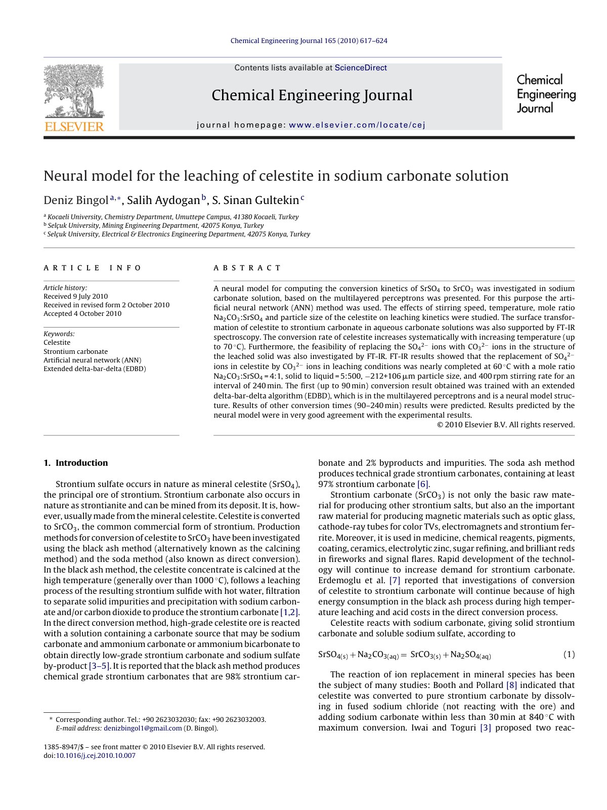 First page of Neural model for the leaching of celesti (1)