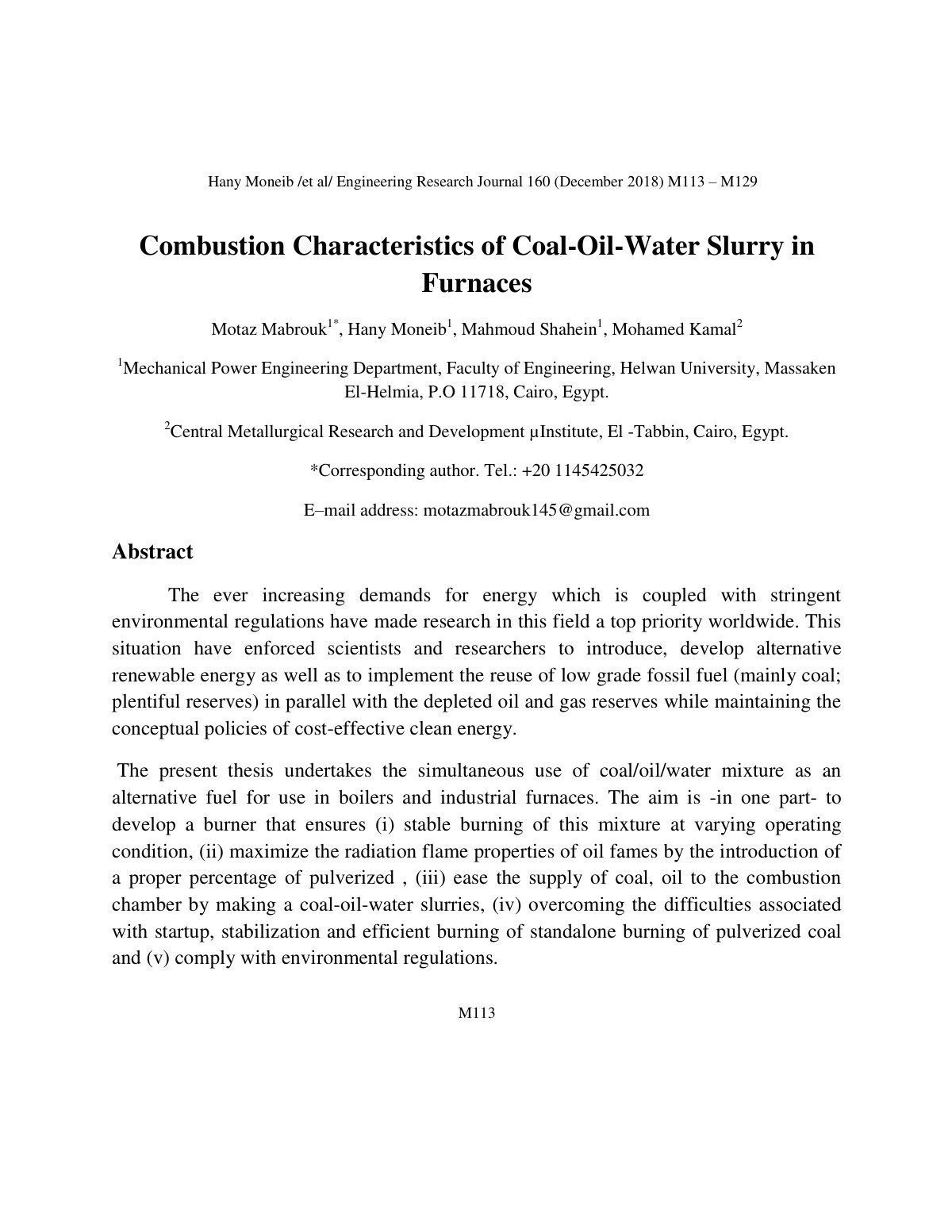 First page of Combustion Characteristics of Coal Oil W