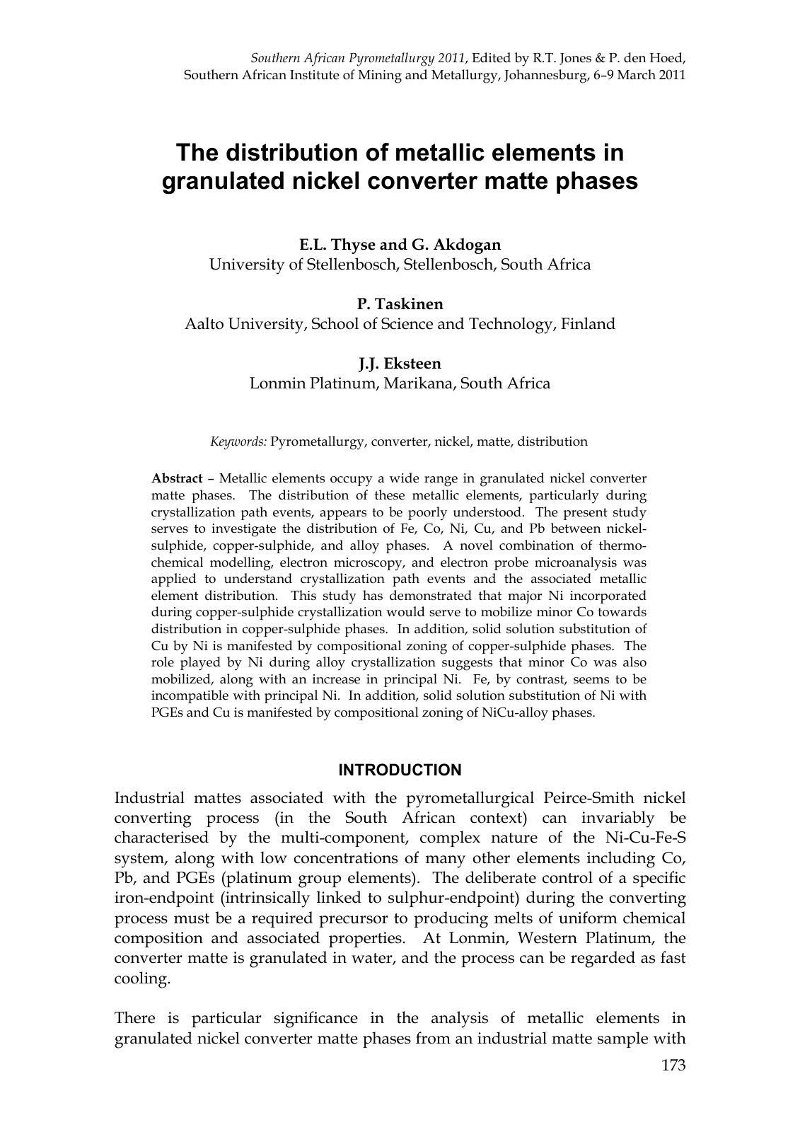 First page of The distribution of metallic elements in