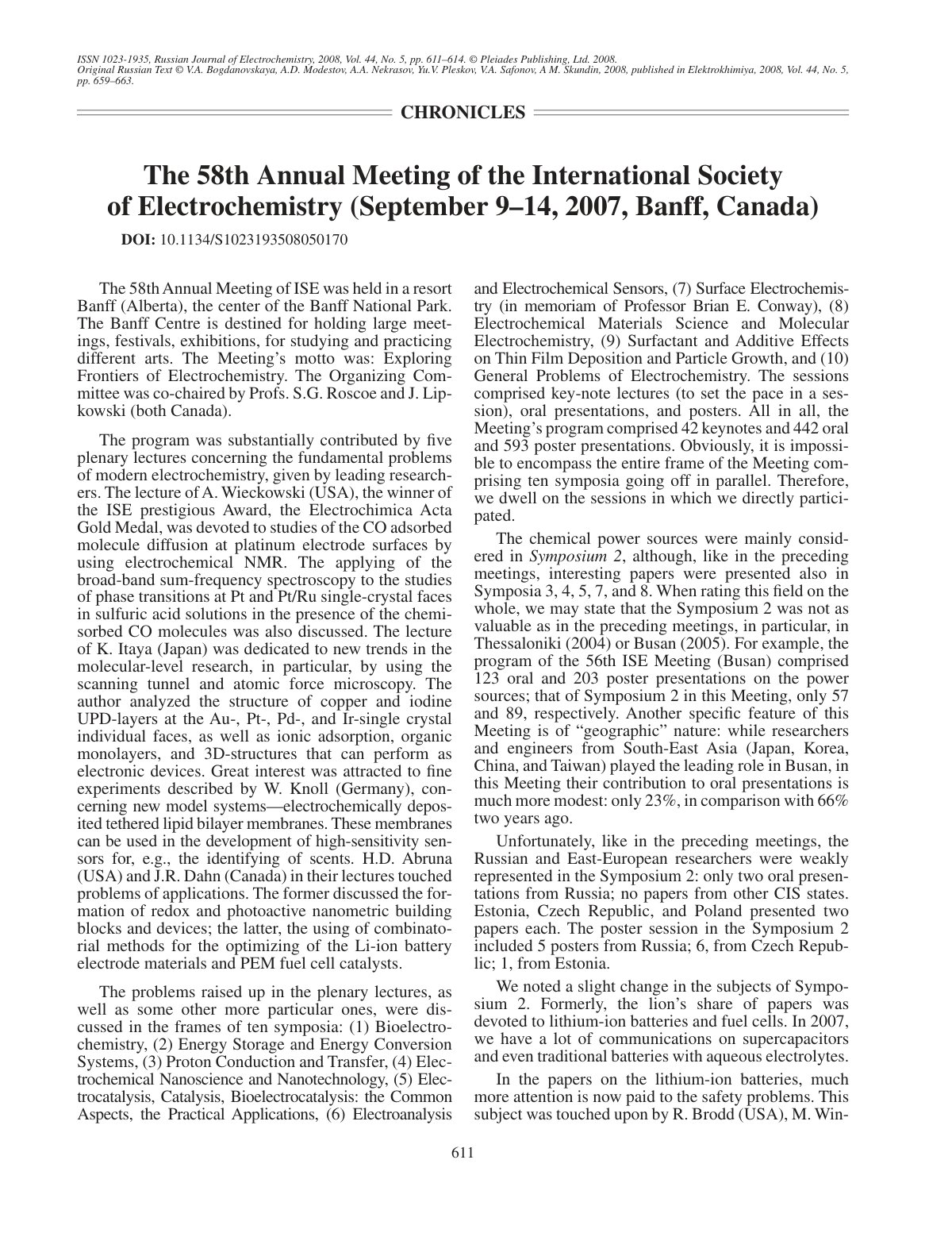 First page of The 58th Annual Meeting of the Internati