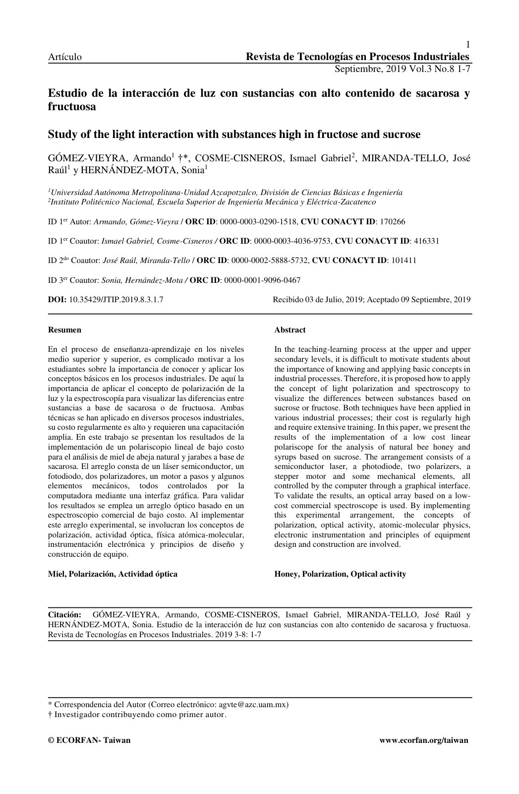 First page of Estudio de la interaccion de luz con sus