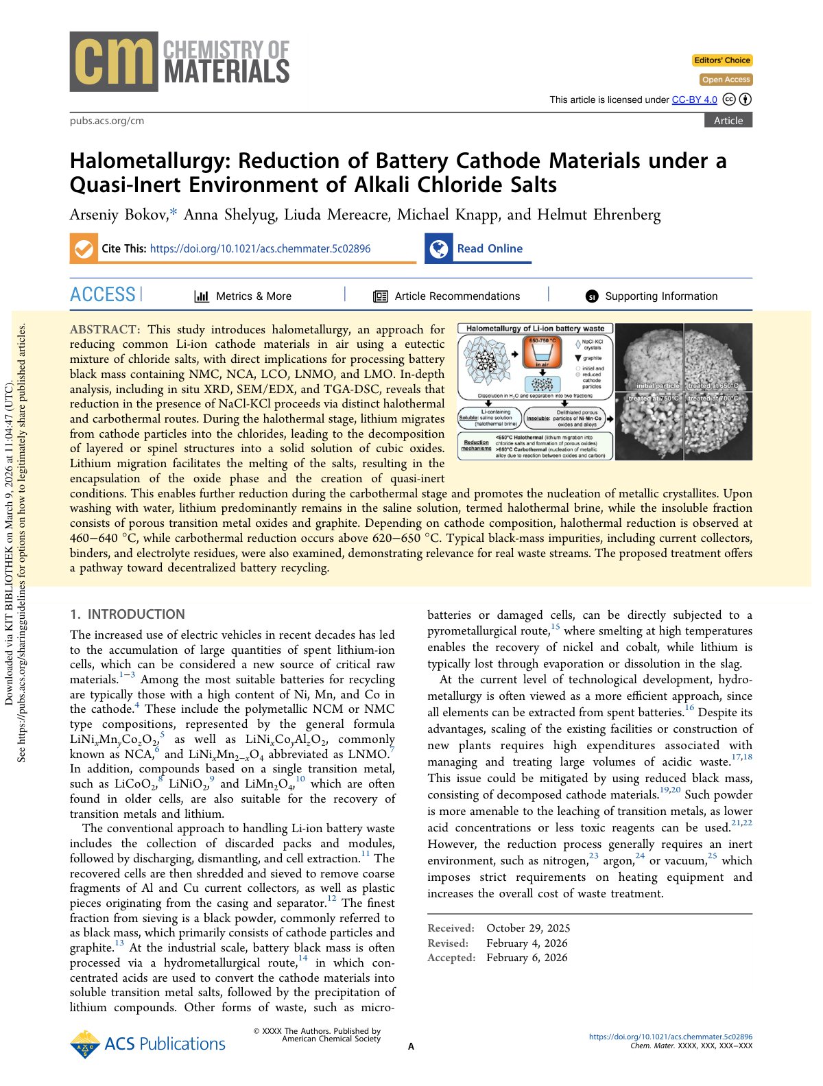 First page of Halometallurgy Reduction of Battery Cath