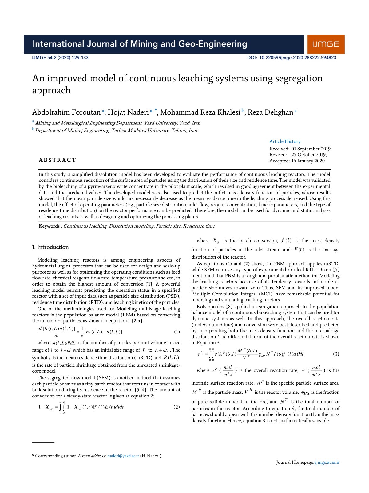 First page of An improved model of continuous leaching
