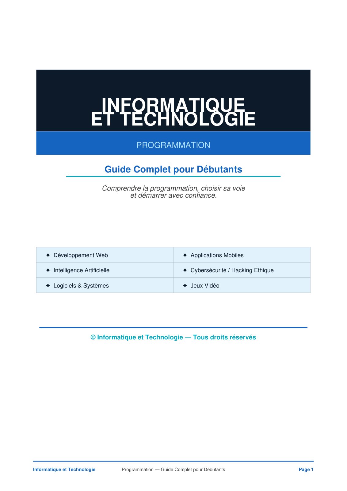 First page of Programmation InformatiqueTechnologie 1