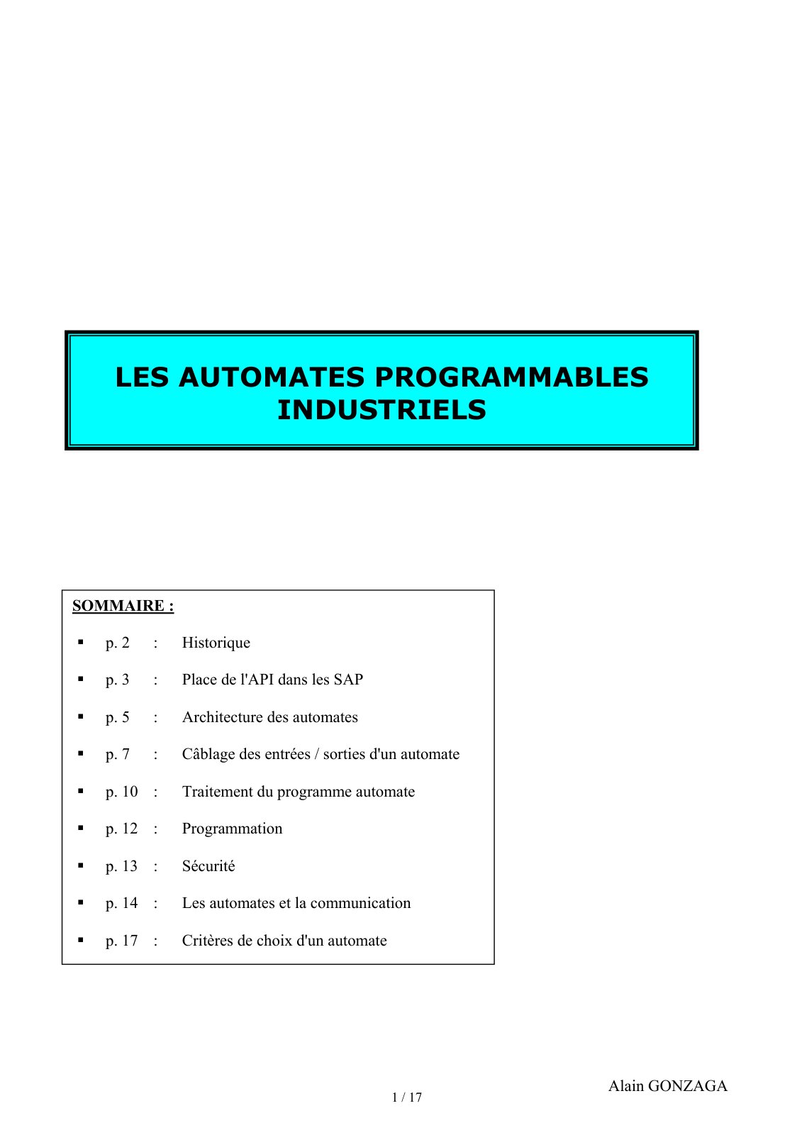First page of automates programmables industriels