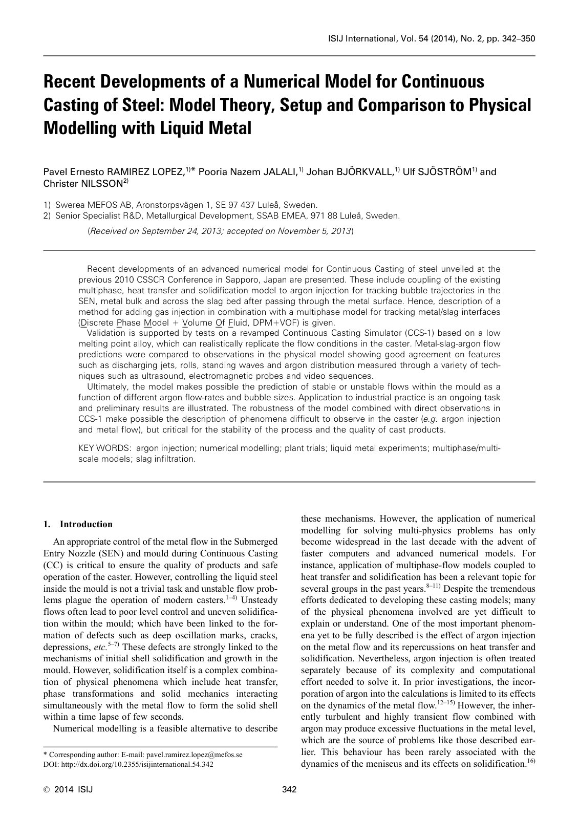 First page of Recent Developments of a Numerical Model