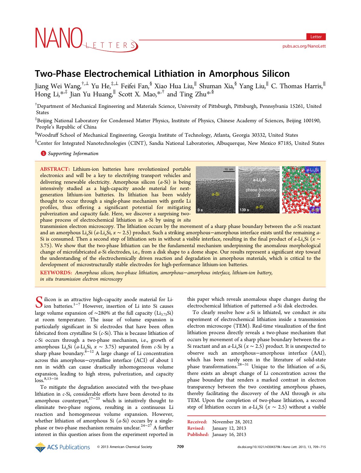 First page of Two Phase Electrochemical Lithiation in
