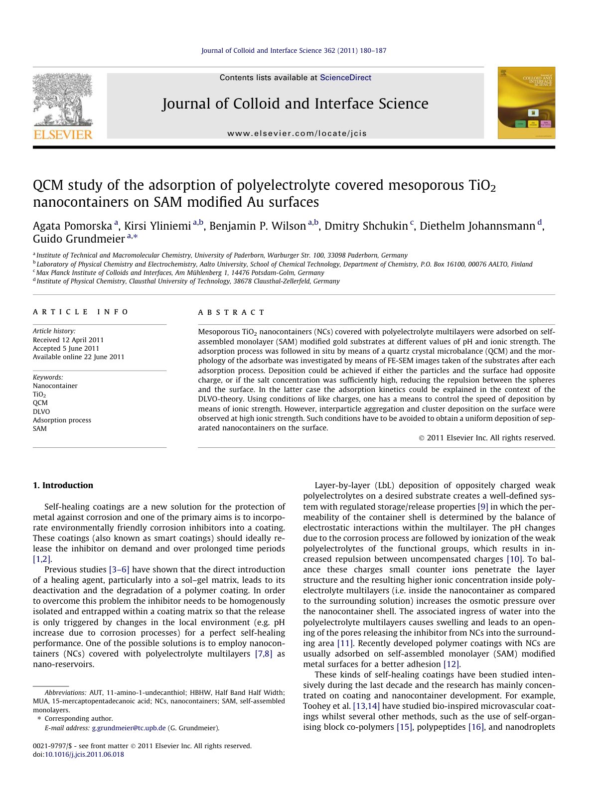 First page of QCM study of the adsorption of polyelec