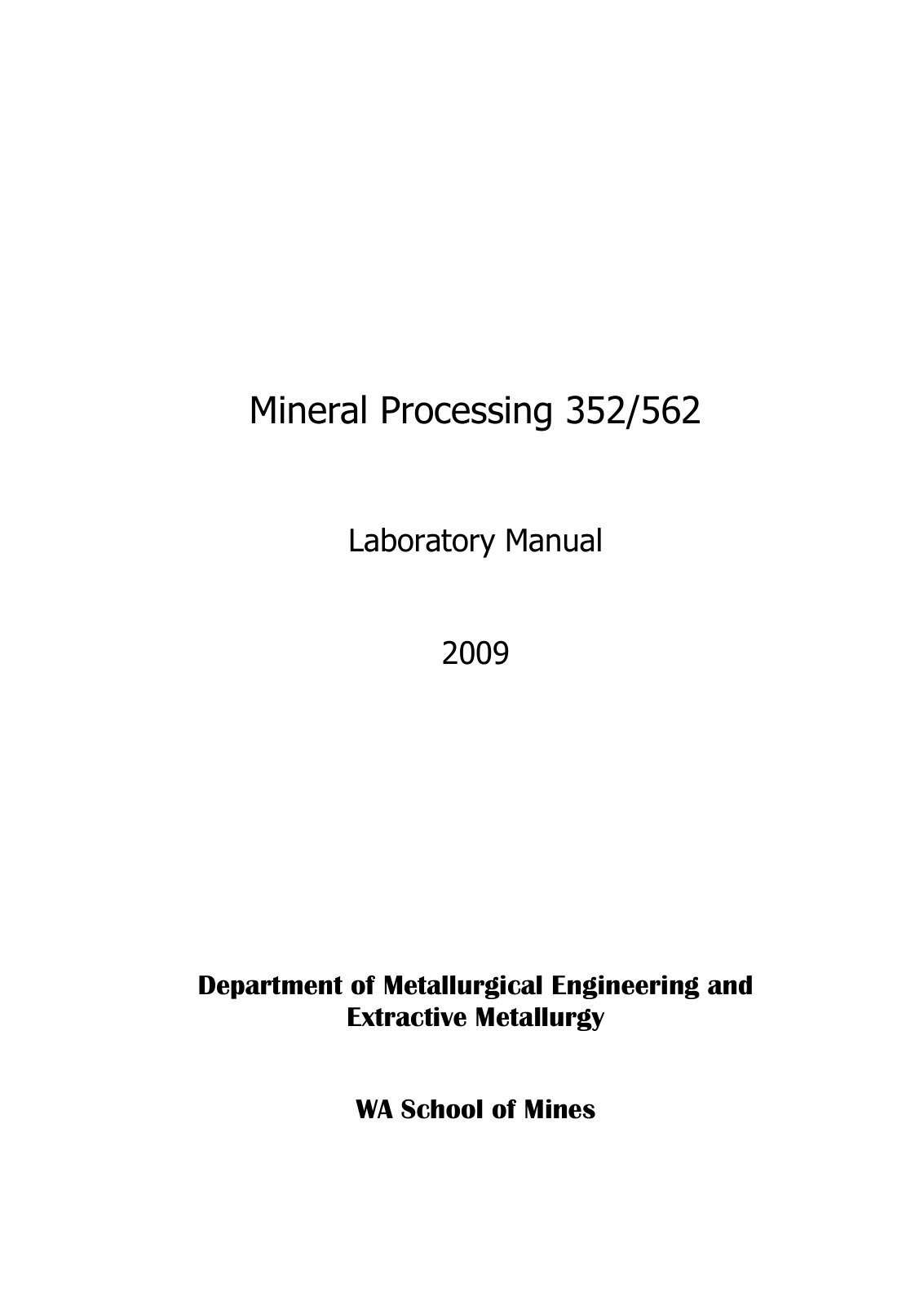 First page of Mineral Processing Laboratory Manual