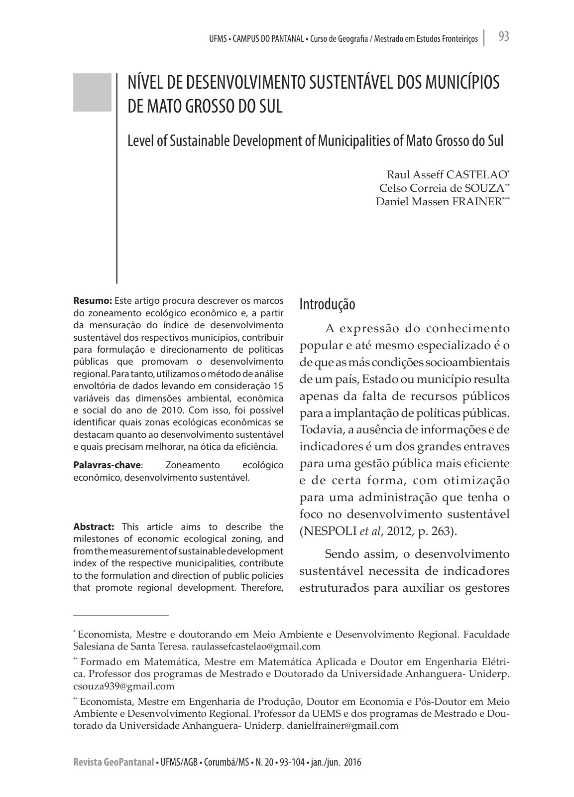 First page of NIVEL DE DESENVOLVIMENTO SUSTENTAVEL DOS