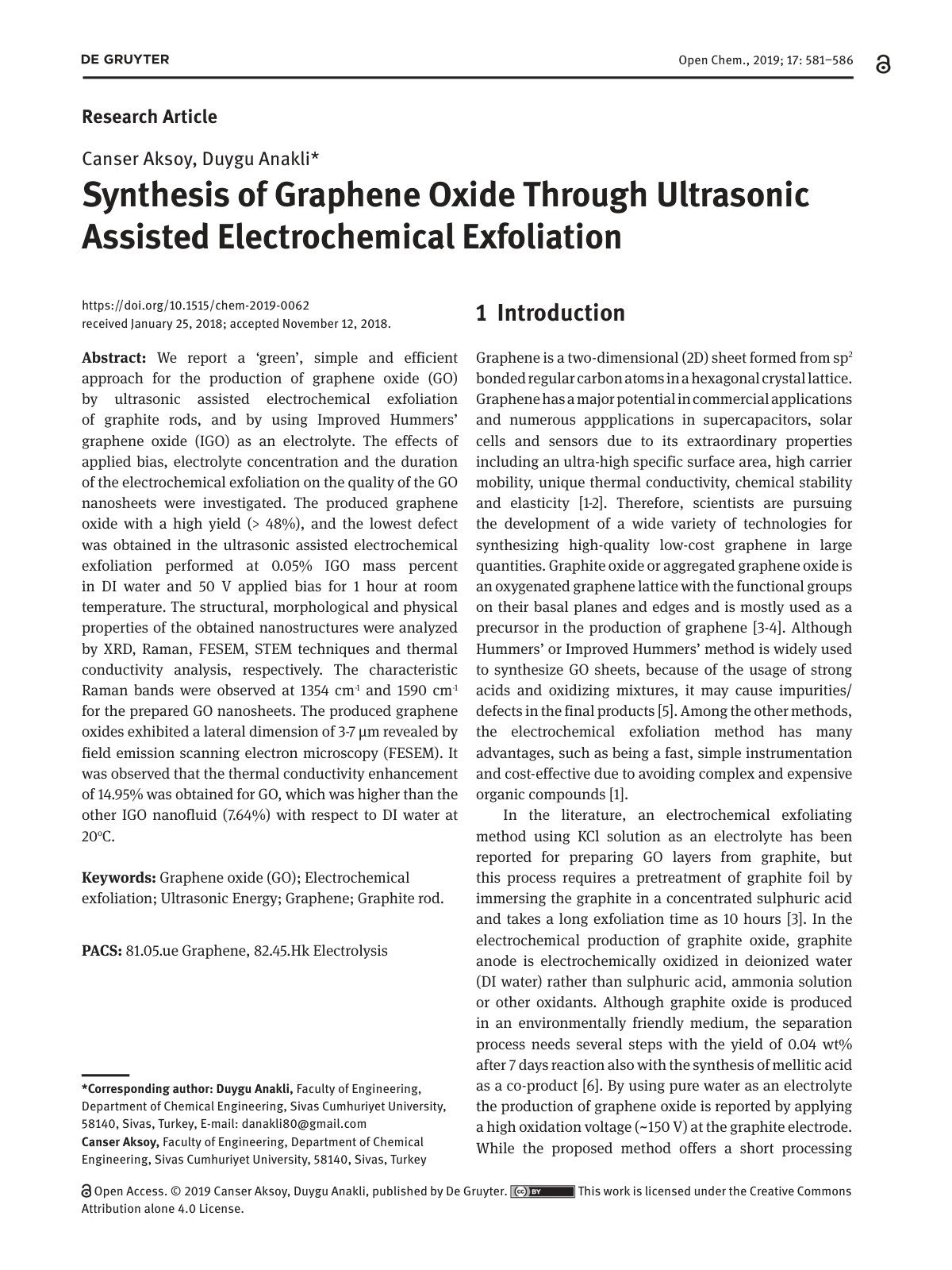 First page of Synthesis of Graphene Oxide Through Ultr