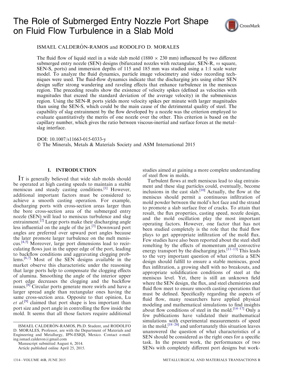 First page of The Role of Submerged Entry Nozzle Port