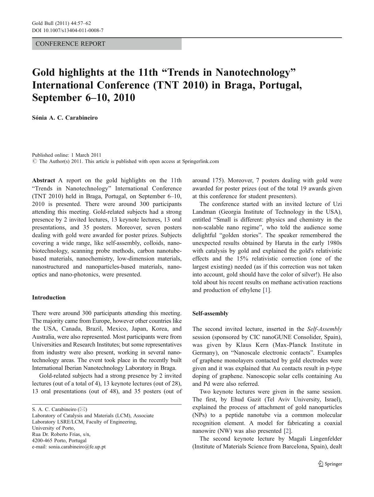 First page of Gold highlights at the 11th Trends in Na