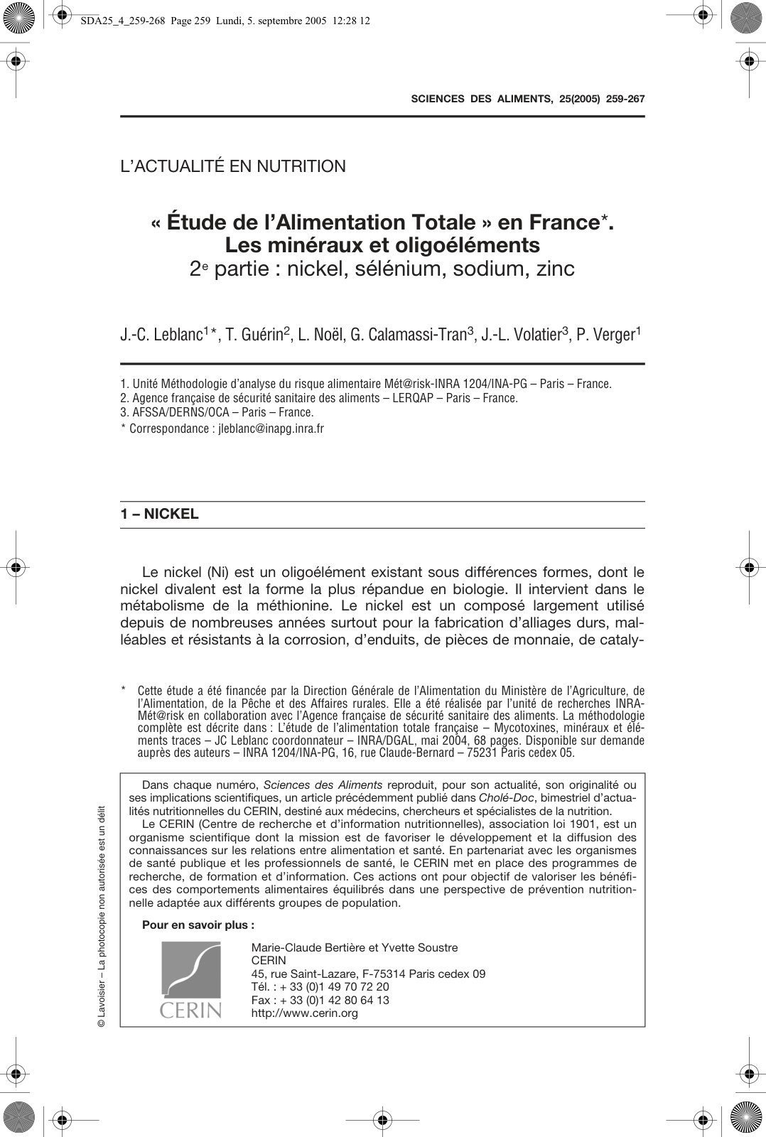 First page of Etude de lAlimentation Totale en France