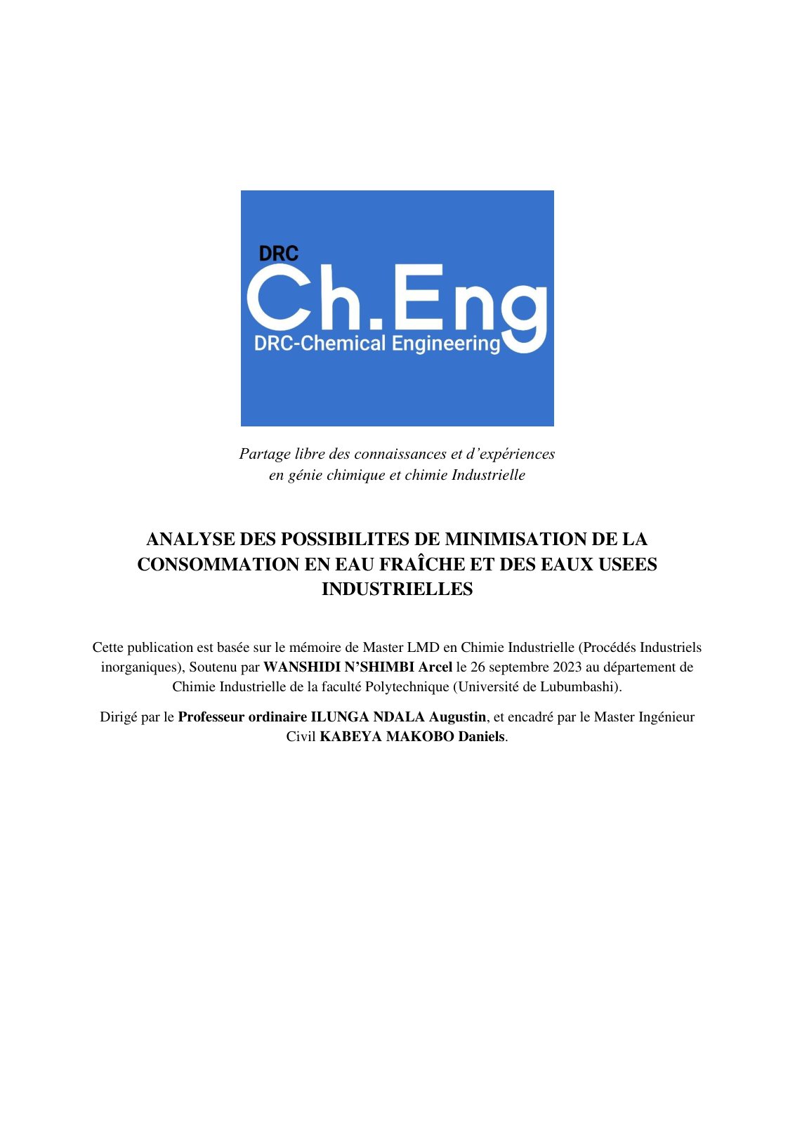 First page of Integration de leau Minimisation de la c