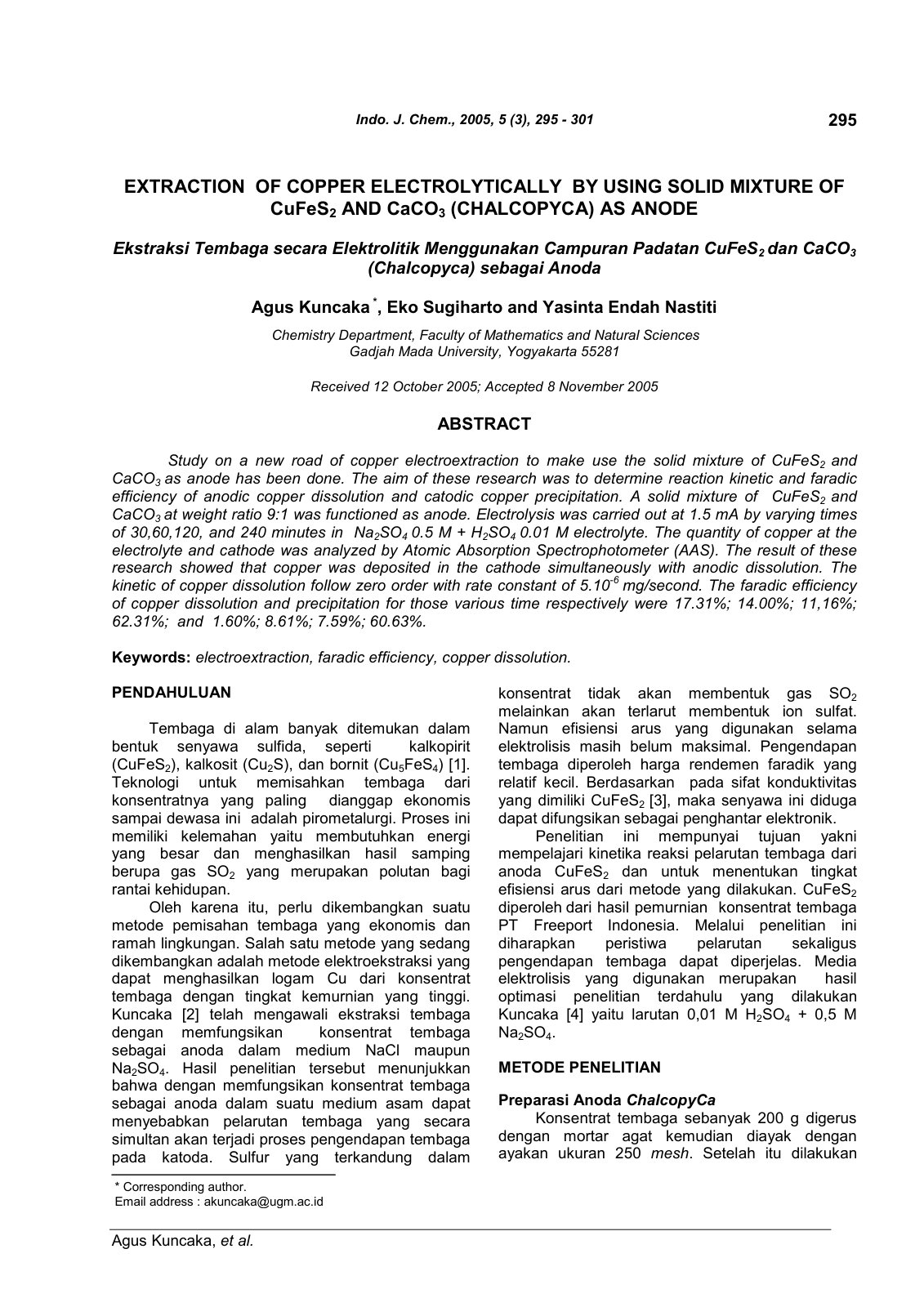 First page of EXTRACTION OF COPPER ELECTROLYTICALLY BY