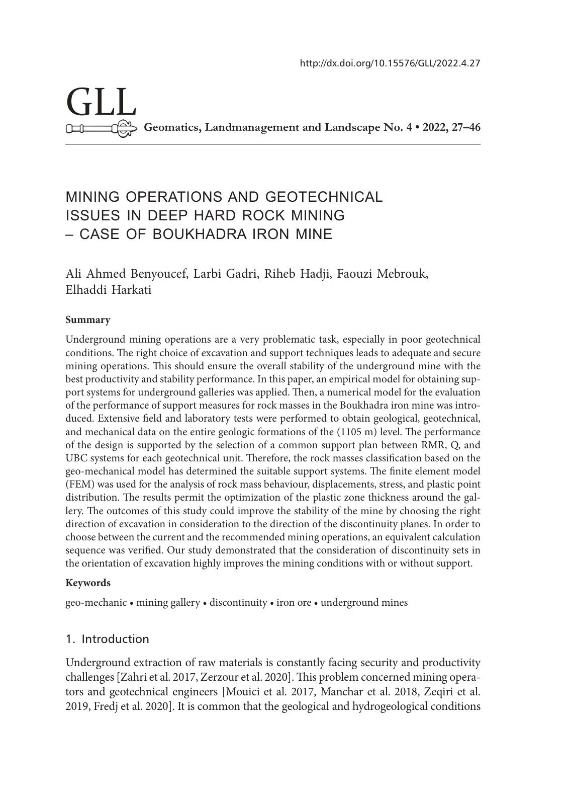 First page of Mining operations and geotechnical issue