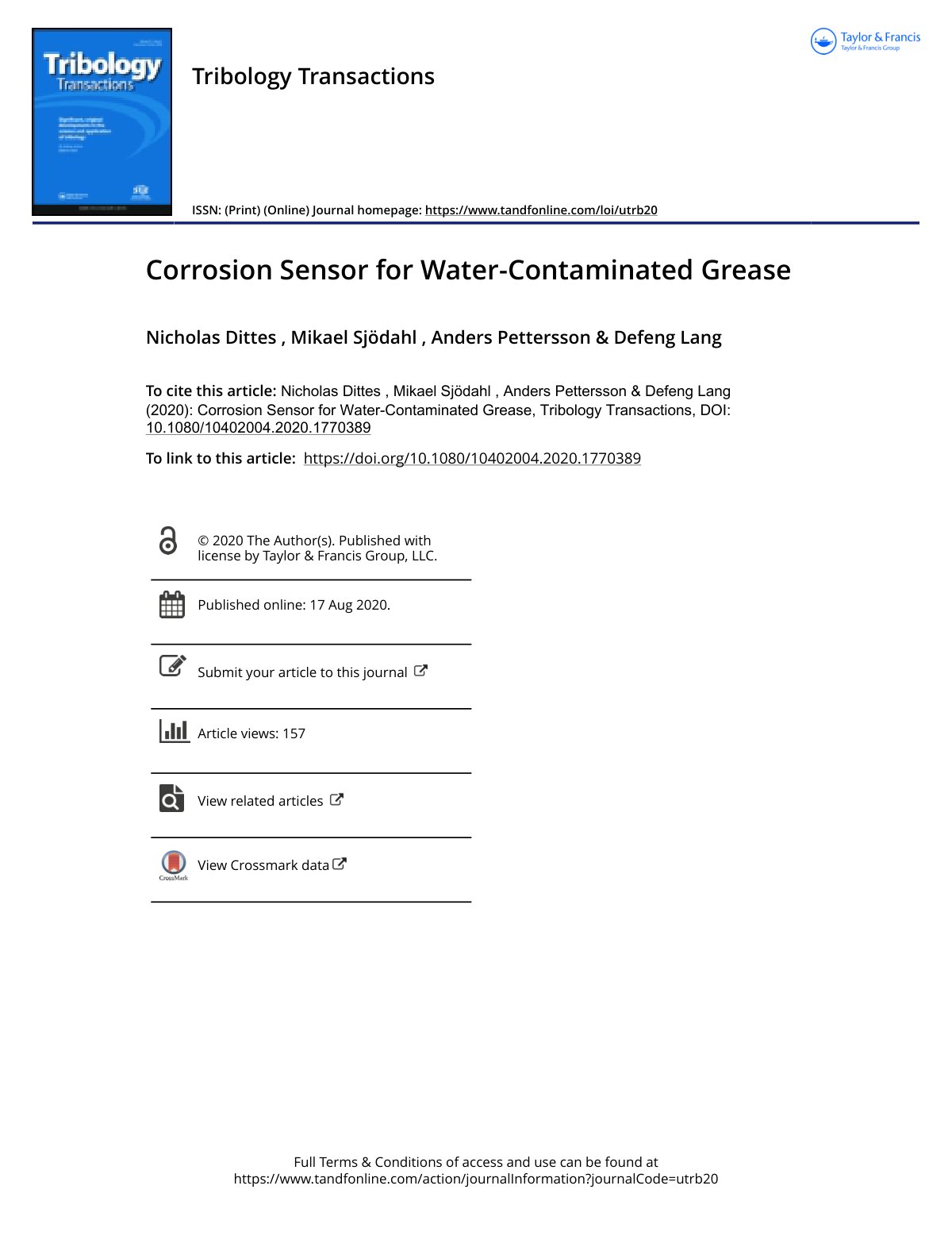 First page of Corrosion Sensor for Water Contaminated