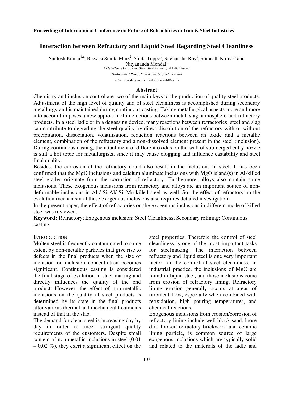 First page of Interaction between Refractory and Liqui