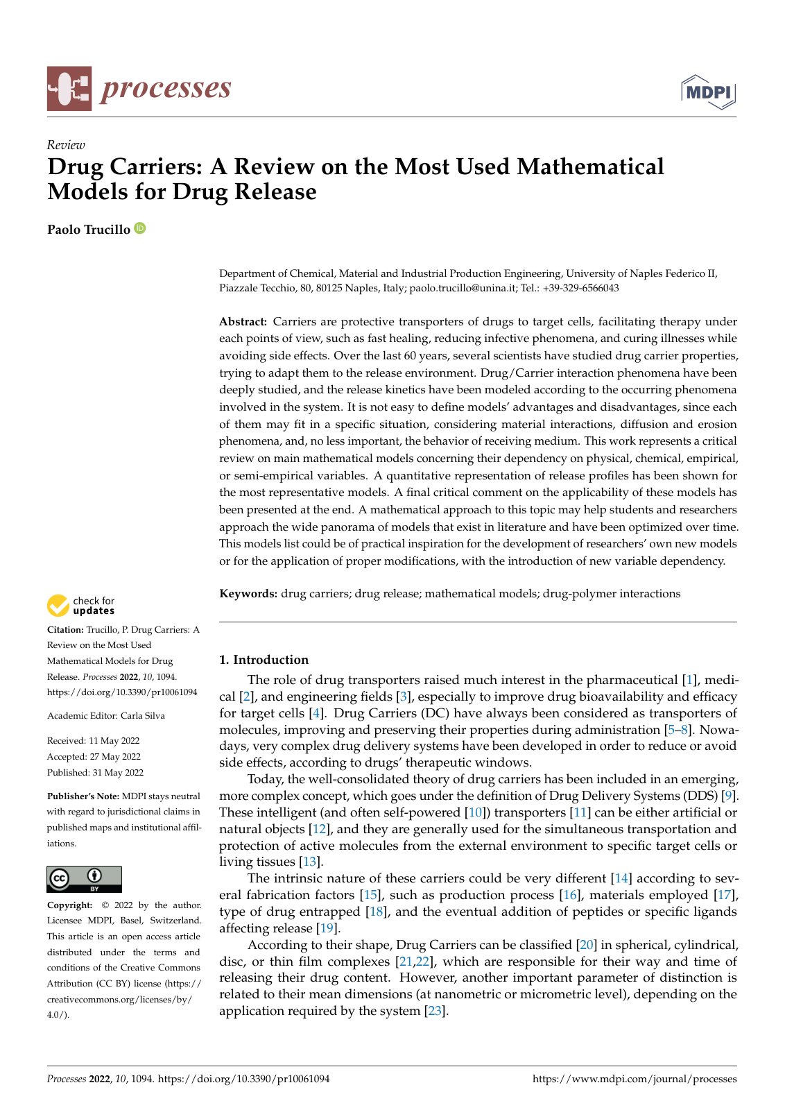 First page of Drug Carriers A Review on the Most Used