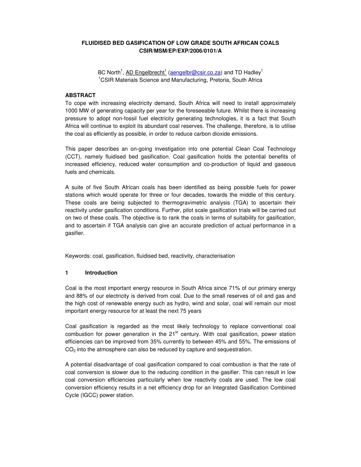 First page of Fluidised bed gasification of low grade