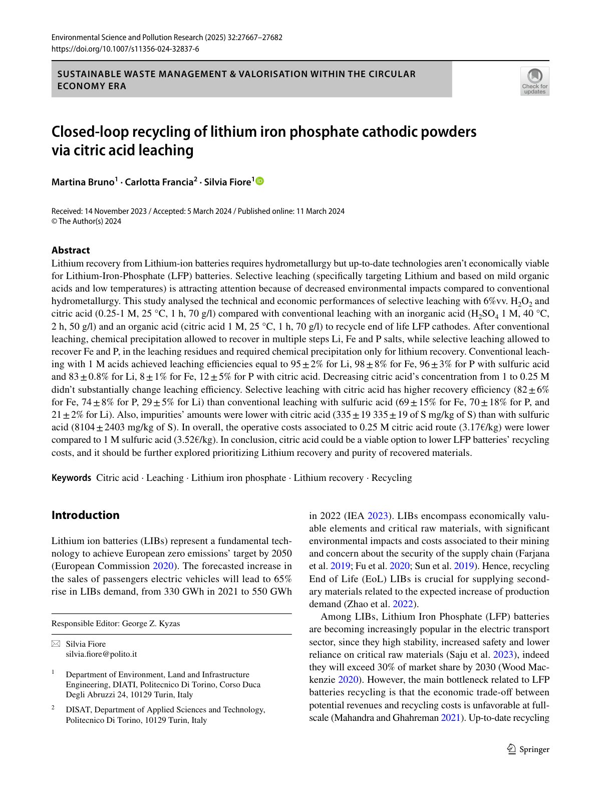 First page of 2025   Bruno   Closed Loop LFP Recycling by Citric Acid